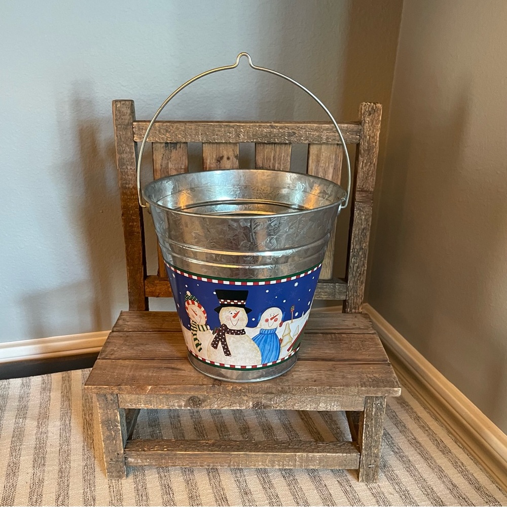 Festive Snowman Metal Bucket - Christmas
